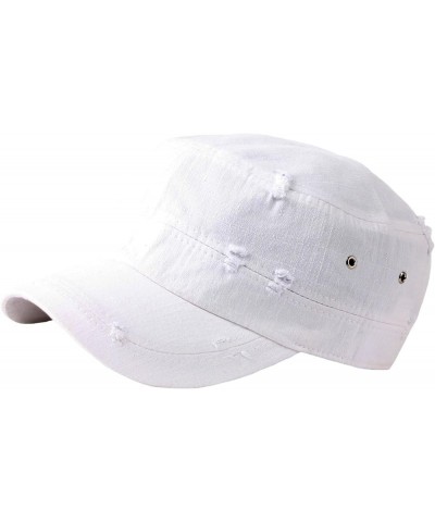 A172 Unisex Pre-Curved Distressed Vintage Basic Club Army Cap Cadet Military Hat White $13.50 Baseball Caps