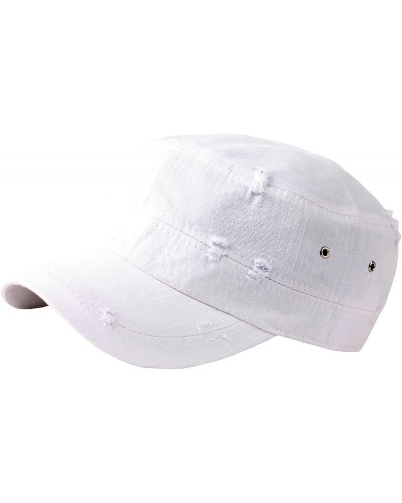 A172 Unisex Pre-Curved Distressed Vintage Basic Club Army Cap Cadet Military Hat White $13.50 Baseball Caps