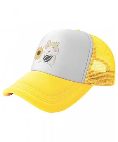 Mesh Dad Hat Adjustable Washed Cute Hamster Sunflower Yellow Baseball Dad Cap Funny Distressed Ball Trucker Cap for Women Men...