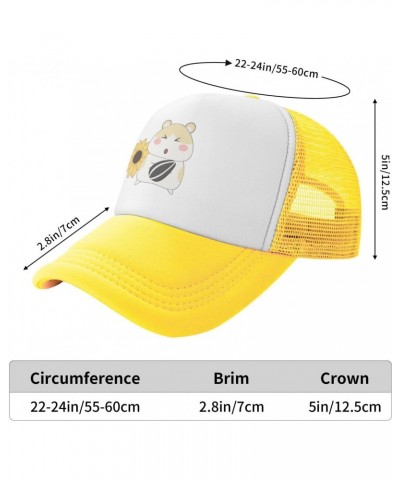 Mesh Dad Hat Adjustable Washed Cute Hamster Sunflower Yellow Baseball Dad Cap Funny Distressed Ball Trucker Cap for Women Men...