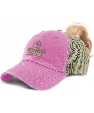 Womens Ponytail Cap Judo A Olympics Sports Event Distressed Trucker Hats Soft Pink $16.73 Baseball Caps