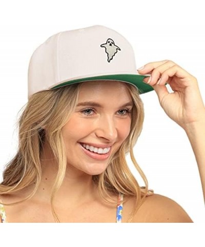 Ghost Embroidered Yupoong Flat Bill 6 Panel Snapback Hat Halloween Green $13.49 Baseball Caps