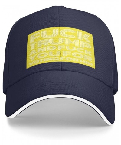 Fuck Trump and Fuck You for Voting for Him Baseball Cap Sandwich Brim Hats for Men Women Adjustable Caps Navy Blue $9.64 Base...