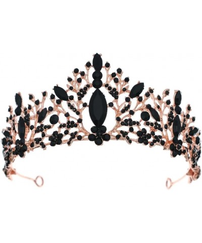 Wedding Party Bridal Headband Crown Vintage Baroque Hair Jewelry Crystal Tiara Crown For Women rose gold black $16.67 Headbands