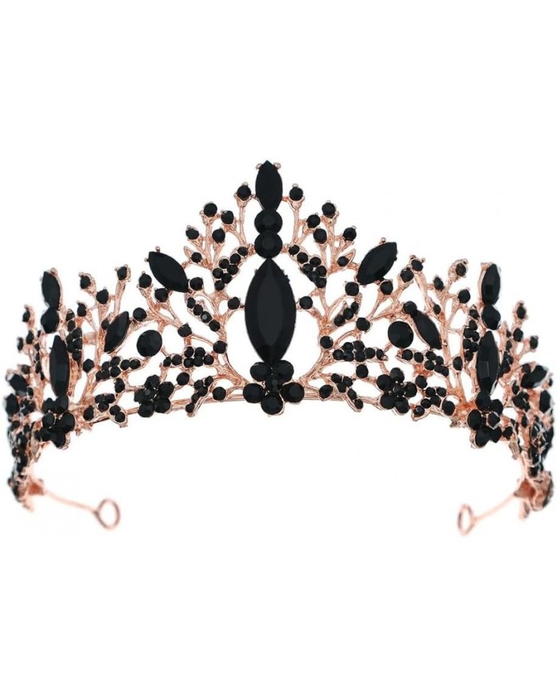 Wedding Party Bridal Headband Crown Vintage Baroque Hair Jewelry Crystal Tiara Crown For Women rose gold black $16.67 Headbands