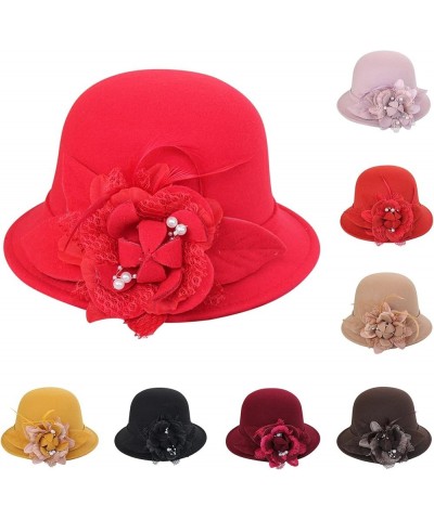 Ladies Casual Caps Women Autumn and Winter Flowers Round Top Casual Fisherman's Basin Cap Small Bowler Hats F $9.54 Sun Hats