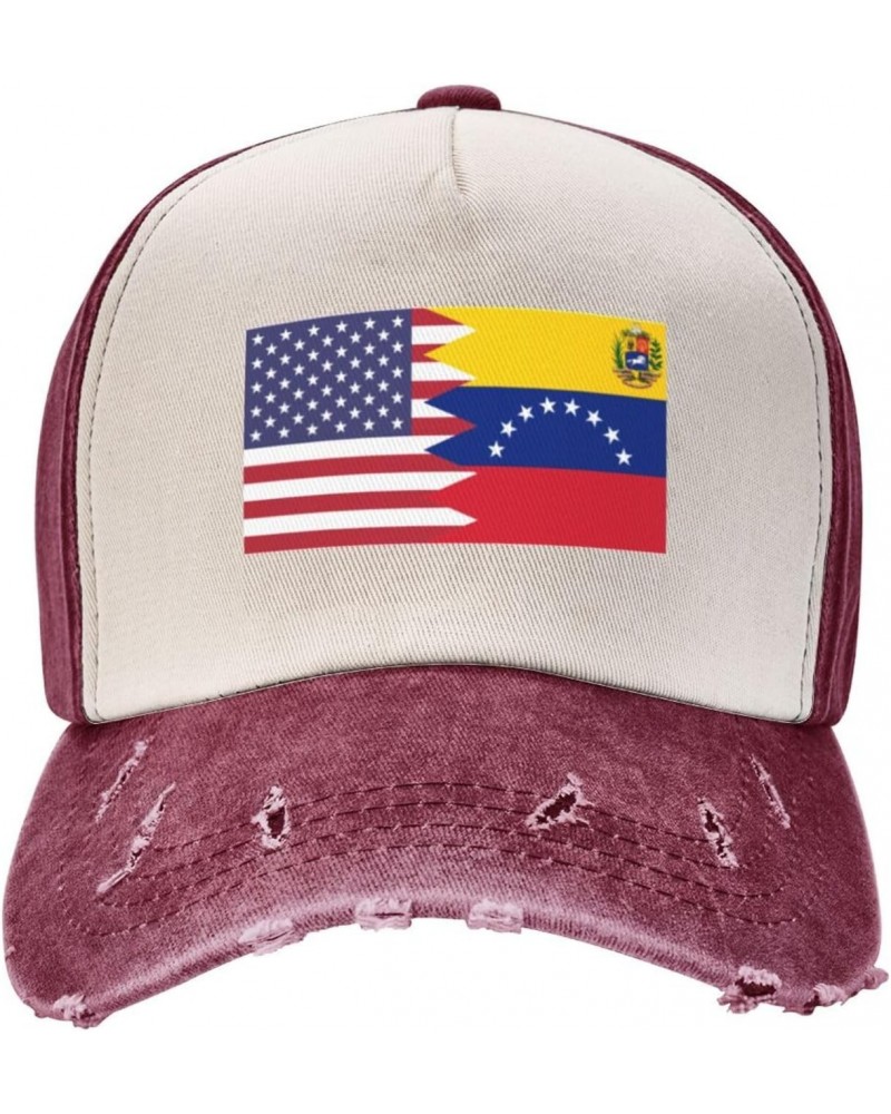 America Venezuela Friendship Flag Upgrade Your Style with Funny Adjustable Cotton Baseball Caps for Men and Women Dark Red $1...