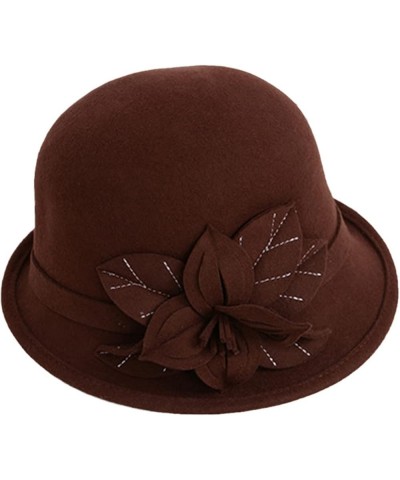 Women Winter Cloche Hat Wool Felt Fedora Hats Church Cap with Flowers Vintage Warm Wool Fedoras F $48.77 Fedoras