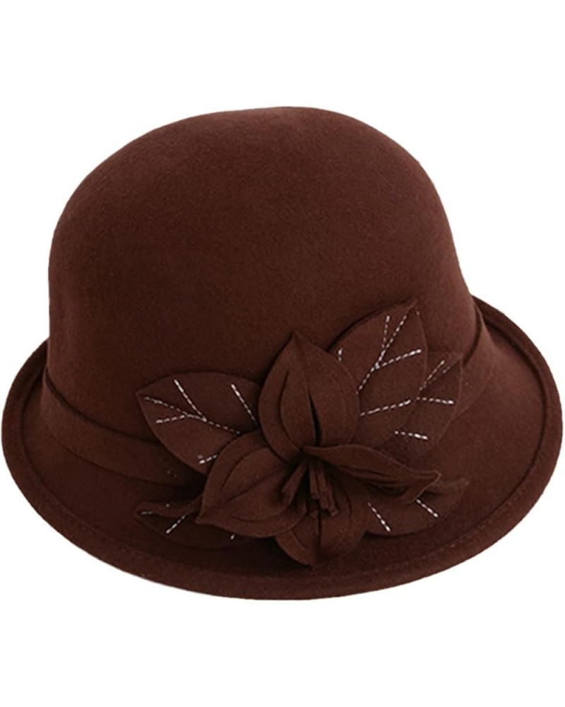 Women Winter Cloche Hat Wool Felt Fedora Hats Church Cap with Flowers Vintage Warm Wool Fedoras F $48.77 Fedoras