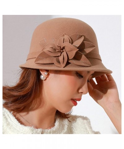 Women Winter Cloche Hat Wool Felt Fedora Hats Church Cap with Flowers Vintage Warm Wool Fedoras F $48.77 Fedoras