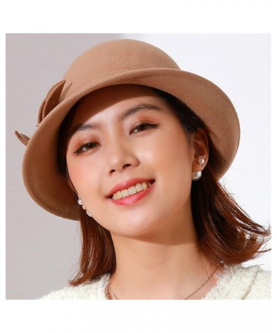 Women Winter Cloche Hat Wool Felt Fedora Hats Church Cap with Flowers Vintage Warm Wool Fedoras F $48.77 Fedoras