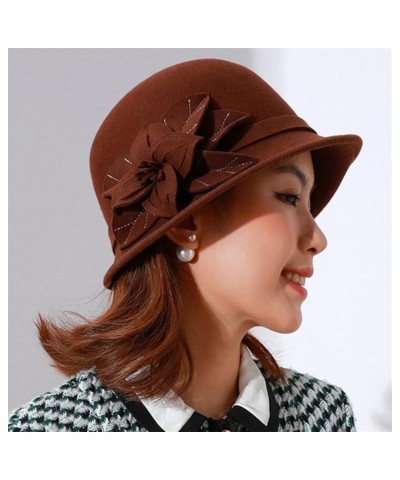 Women Winter Cloche Hat Wool Felt Fedora Hats Church Cap with Flowers Vintage Warm Wool Fedoras F $48.77 Fedoras