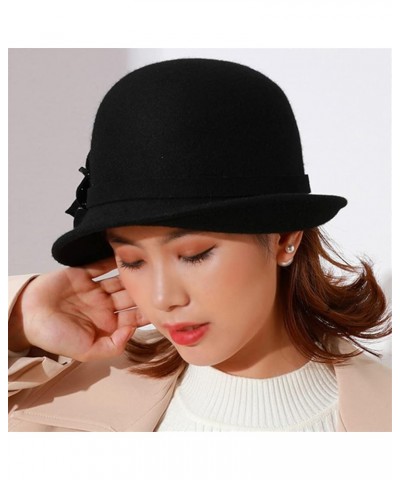 Women Winter Cloche Hat Wool Felt Fedora Hats Church Cap with Flowers Vintage Warm Wool Fedoras F $48.77 Fedoras