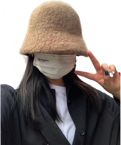 Women's Winter Bucket hat Felt Lamb Wool for Girl Autumn and Winter Fashion Panama Hip hop hat Off White Cap B-coffee With M ...