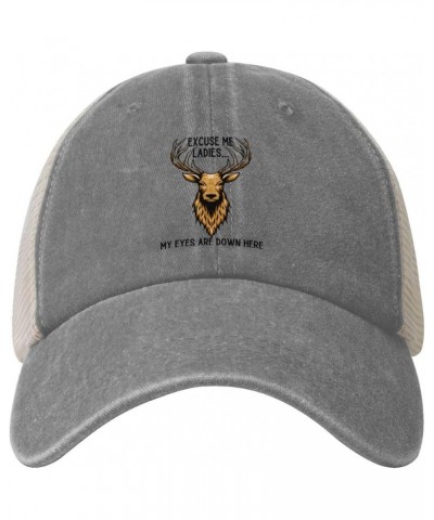 Hunting Funny Deer Cowboy Trucker Hat Adjustable Athletic Vintage Washed Distressed Mesh Baseball Cap Dad Hat,Black Gray $9.0...