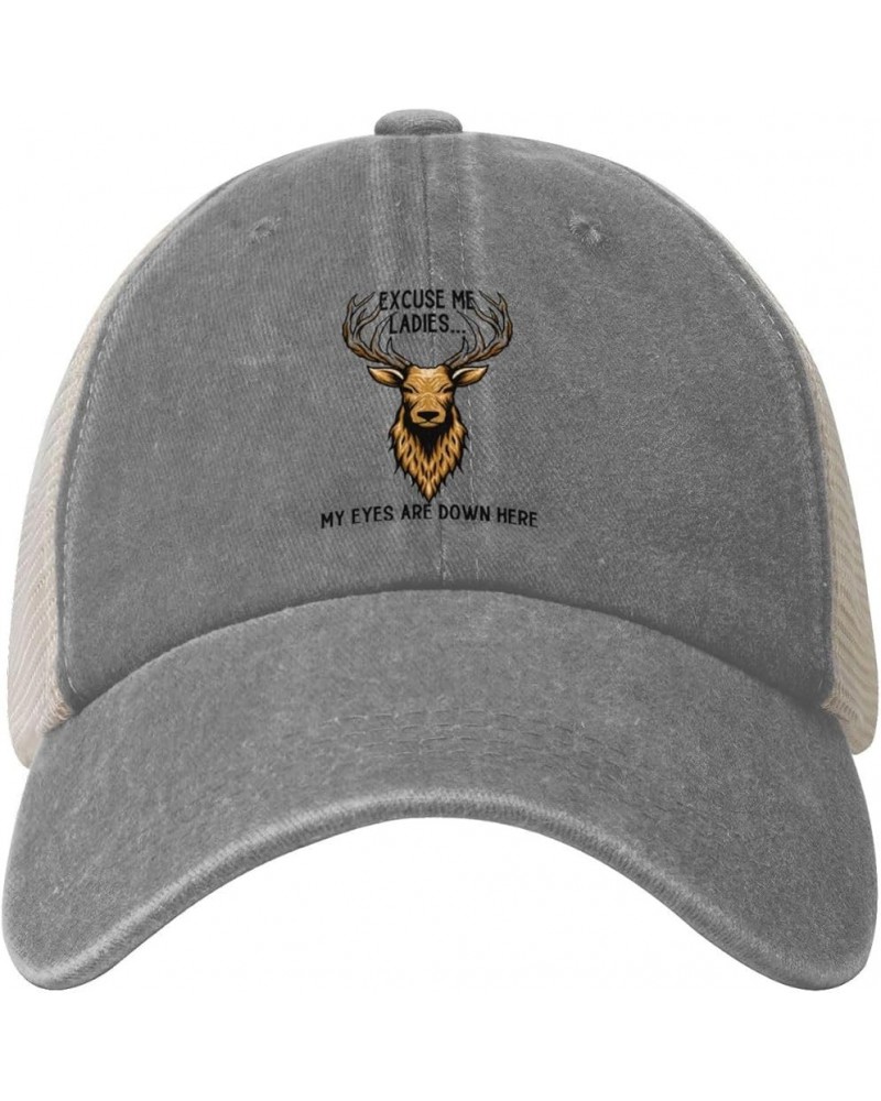 Hunting Funny Deer Cowboy Trucker Hat Adjustable Athletic Vintage Washed Distressed Mesh Baseball Cap Dad Hat,Black Gray $9.0...