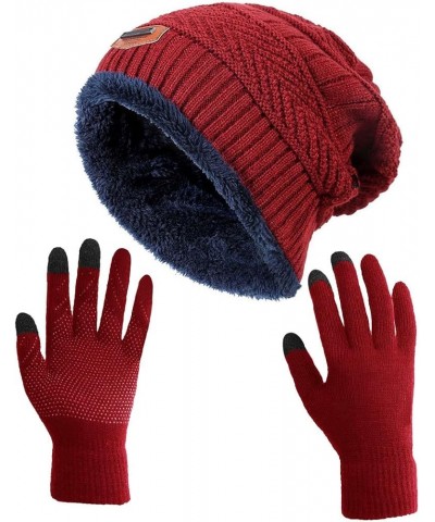 Winter Slouchy Beanie Gloves for Women Knit Hats Skull Caps Touch Screen Mittens Hat+gloves (Burgundy) $10.44 Skullies & Beanies