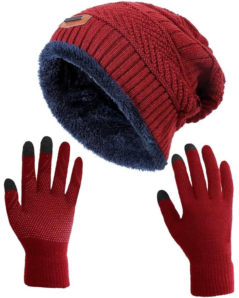 Winter Slouchy Beanie Gloves for Women Knit Hats Skull Caps Touch Screen Mittens Hat+gloves (Burgundy) $10.44 Skullies & Beanies