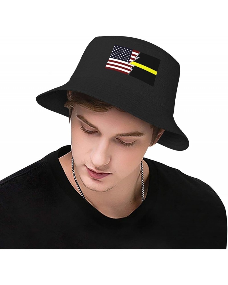 Ripped Style American and Thin Yellow Line Flag Bucket Hat for Men Women Beach Travel Sun Hat Casual Fishing Hat $10.19 Bucke...