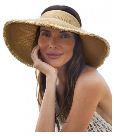 Sun Visor Hats for Women Wide Brim Straw Roll-Up Ponytail Summer Beach Hat UV UPF Packable Foldable Travel Khaki Hemming $13....