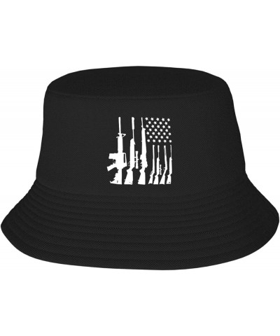 Gun American Flag Bucket Hat Unisex Folding Fisherman Hat Black $15.82 Bucket Hats