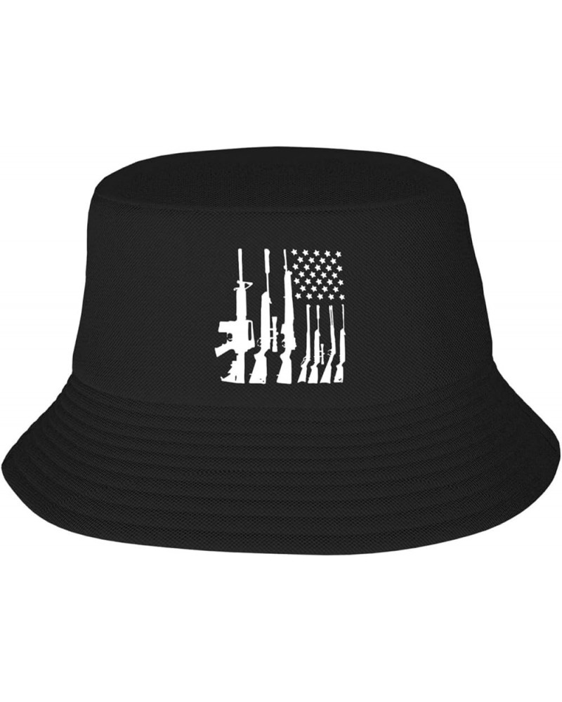 Gun American Flag Bucket Hat Unisex Folding Fisherman Hat Black $15.82 Bucket Hats