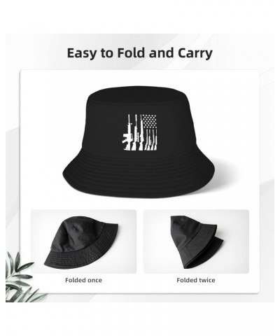 Gun American Flag Bucket Hat Unisex Folding Fisherman Hat Black $15.82 Bucket Hats