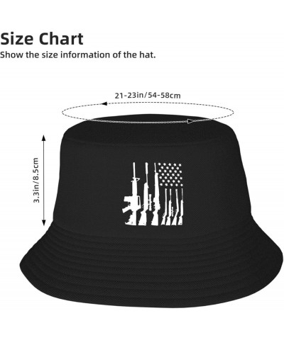 Gun American Flag Bucket Hat Unisex Folding Fisherman Hat Black $15.82 Bucket Hats