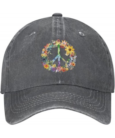 Peace and Love Symbol Flower Distressed Adjustable Washed Denim Mens Dad Trucker Hat Baseball Ball Cap for Men Peace and Love...