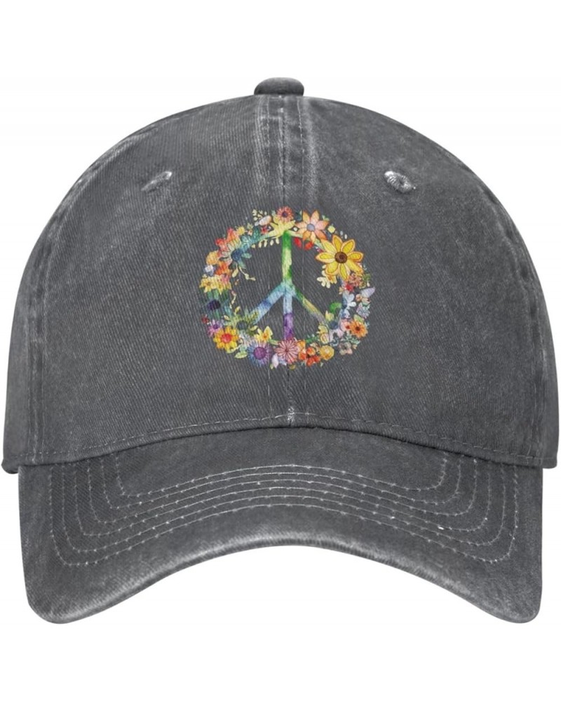 Peace and Love Symbol Flower Distressed Adjustable Washed Denim Mens Dad Trucker Hat Baseball Ball Cap for Men Peace and Love...