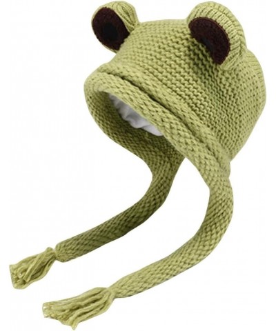 Women Cable Knitted Beanie Hat Cute Frog Hats Winter Warm Big Eye Frog Ear Cover Cap Fashion Novelty Funny Earflap Hat Green ...