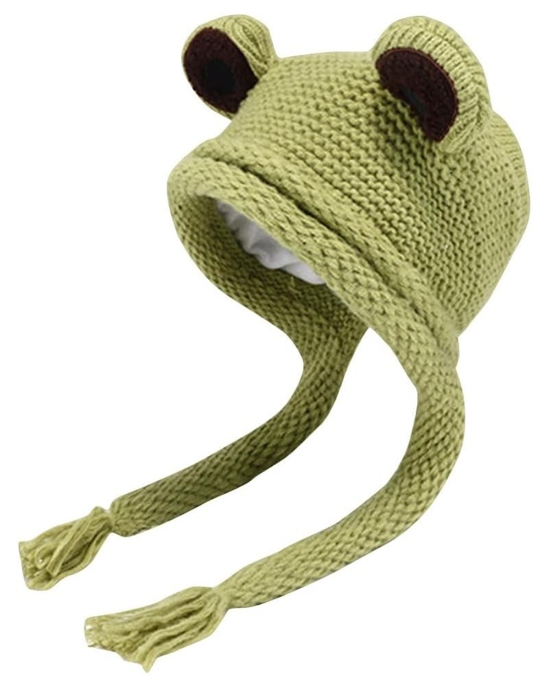 Women Cable Knitted Beanie Hat Cute Frog Hats Winter Warm Big Eye Frog Ear Cover Cap Fashion Novelty Funny Earflap Hat Green ...