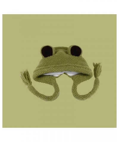 Women Cable Knitted Beanie Hat Cute Frog Hats Winter Warm Big Eye Frog Ear Cover Cap Fashion Novelty Funny Earflap Hat Green ...