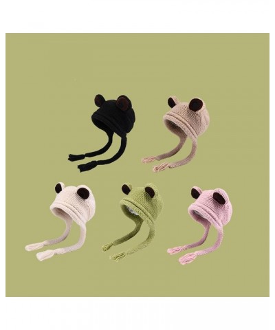 Women Cable Knitted Beanie Hat Cute Frog Hats Winter Warm Big Eye Frog Ear Cover Cap Fashion Novelty Funny Earflap Hat Green ...