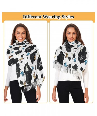 Women's Cow Butterfly Scarf Pashmina Feel Shawls Wraps Fall Winter Warm Large Scarves Fashion Tassel Long Scarf $10.40 Scarves