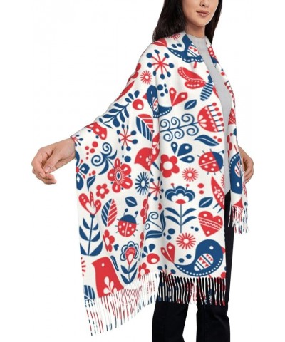 Warm Women Blanket Scarf Oversized Tassel Travel Wrap And Shawl Cozy-Boho Owl Birds Flowers $16.78 Scarves