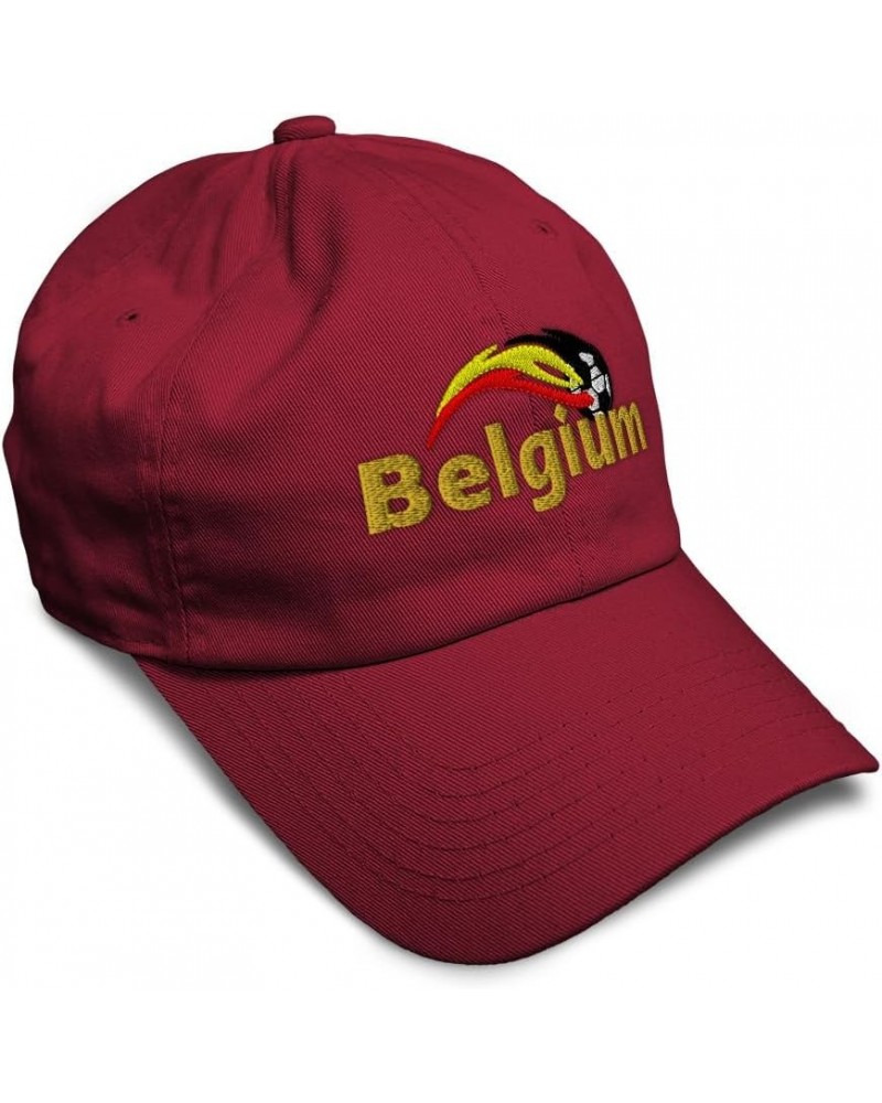 Soft Baseball Cap Belgium Soccer World Cup Cotton Dad Hats for Men & Women Burgundy $11.20 Baseball Caps