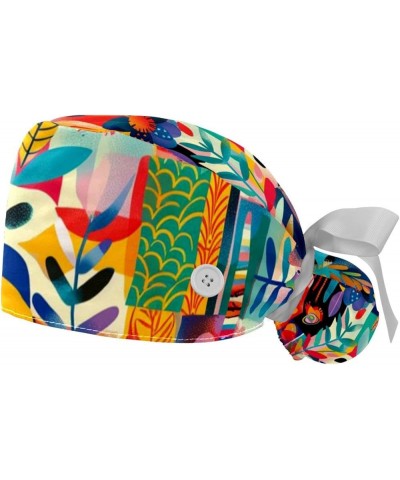 2 Pack Bouffant Caps Colorful Geometric Ponytail Scrub Cap with Buttons Adjustable Working Hats, Multicoloured Color 7 $12.09...