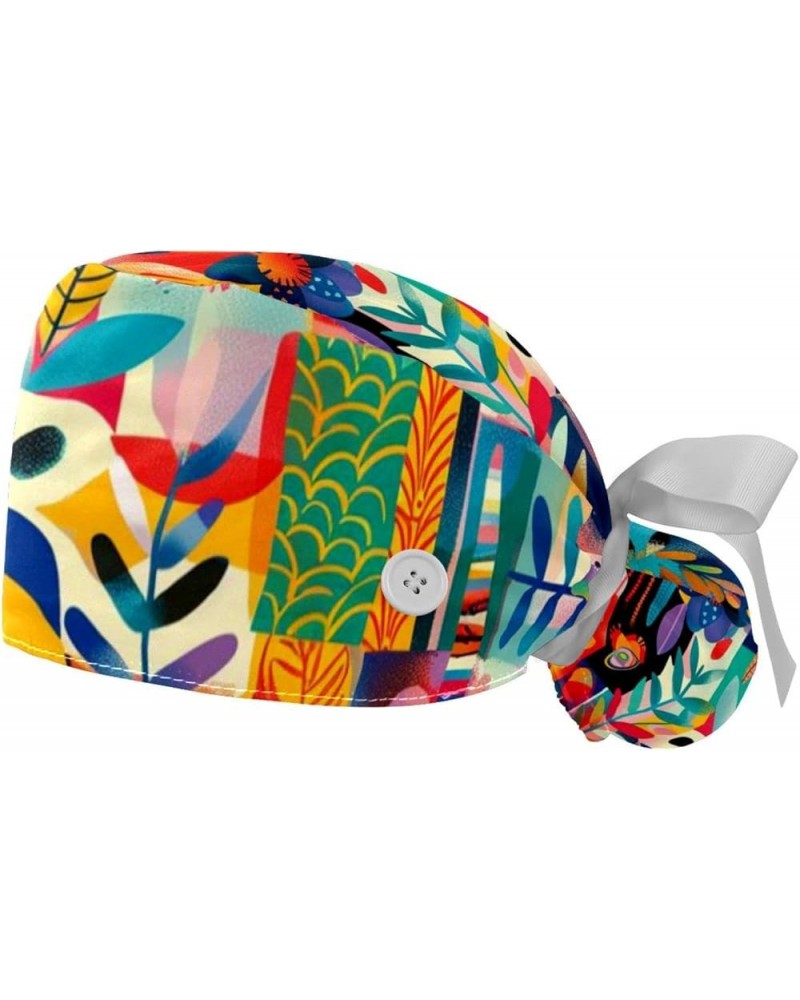 2 Pack Bouffant Caps Colorful Geometric Ponytail Scrub Cap with Buttons Adjustable Working Hats, Multicoloured Color 7 $12.09...