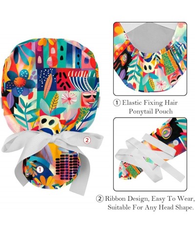 2 Pack Bouffant Caps Colorful Geometric Ponytail Scrub Cap with Buttons Adjustable Working Hats, Multicoloured Color 7 $12.09...