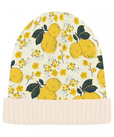 Citrus Pattern with Summer Colorful Yellow Lemons and Flowers Beanie Hat for Men Women,Unisex Soft Warm Skull Knit Cap Winter...