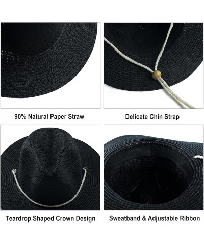 Women Straw Fedora Hat Summer Panama Beach Sun Hats UV UPF50+ Cap Black $13.92 Sun Hats