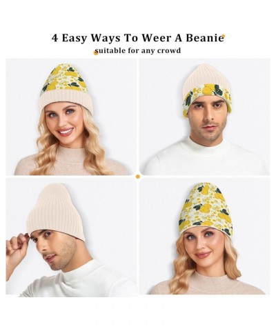 Citrus Pattern with Summer Colorful Yellow Lemons and Flowers Beanie Hat for Men Women,Unisex Soft Warm Skull Knit Cap Winter...