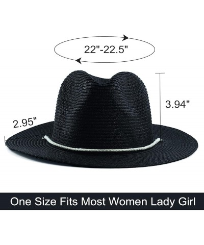 Women Straw Fedora Hat Summer Panama Beach Sun Hats UV UPF50+ Cap Black $13.92 Sun Hats