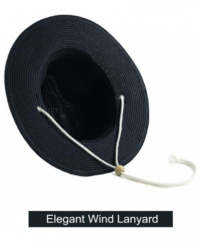 Women Straw Fedora Hat Summer Panama Beach Sun Hats UV UPF50+ Cap Black $13.92 Sun Hats