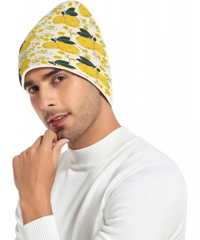 Citrus Pattern with Summer Colorful Yellow Lemons and Flowers Beanie Hat for Men Women,Unisex Soft Warm Skull Knit Cap Winter...