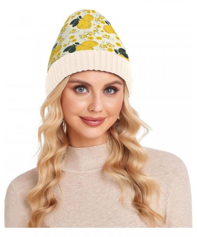 Citrus Pattern with Summer Colorful Yellow Lemons and Flowers Beanie Hat for Men Women,Unisex Soft Warm Skull Knit Cap Winter...