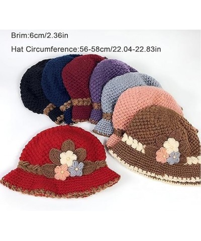 French Thicken Women's Flowers Knitted Woolen Hat, Winter Outdoor Warm Windproof Knitted Crochet Beanie Hat for Women Wine Re...