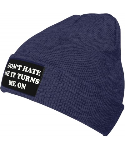 Don't Hate Me It Turns Me On Knit Beanie Hats Men Women Black Winter Hats Skull Caps Warm Classic Slouchy Navy Blue $10.52 Sk...