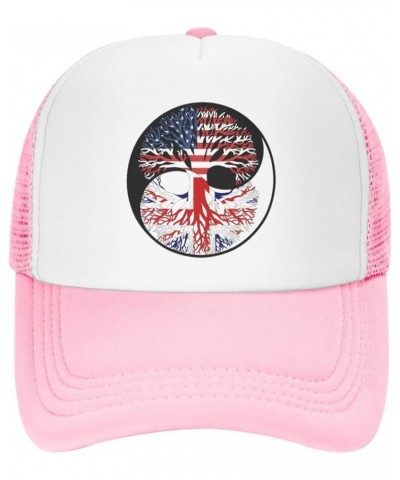 Yin Yang Tree American Britain Flag Men Women Mesh Baseball Cap Pink $16.80 Baseball Caps